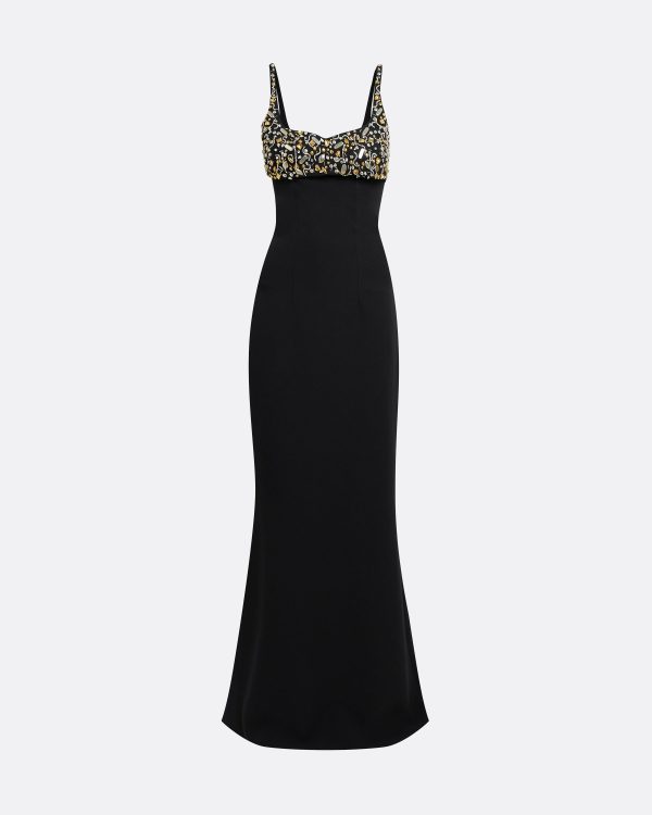 Beatriz Black & Celestial Scatter Embroidery Long Dress - Image 7