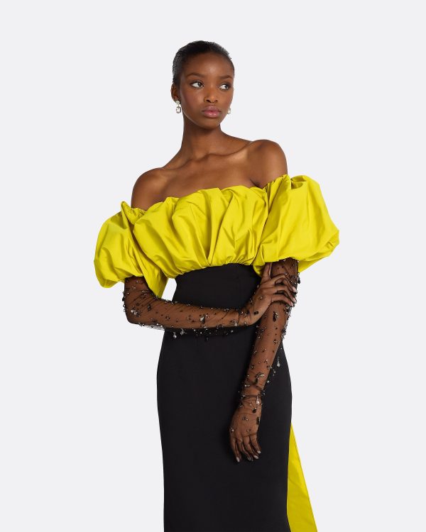 Milia Black & Chartreuse Long Dress - Image 7