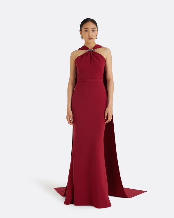 Lilien Rhubarb Long Dress With Embroidery