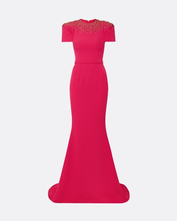 Delina Raspberry Long Dress - Image 5
