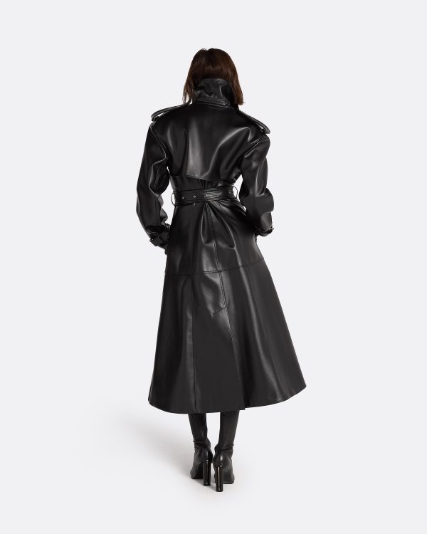 Emy Black Vegan Leather Coat - Image 2