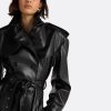 Emy Black Vegan Leather Coat - Image 3