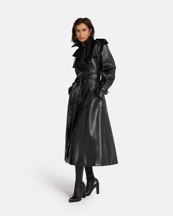Emy Black Vegan Leather Coat - Image 4