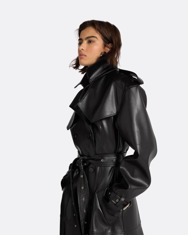 Emy Black Vegan Leather Coat - Image 5