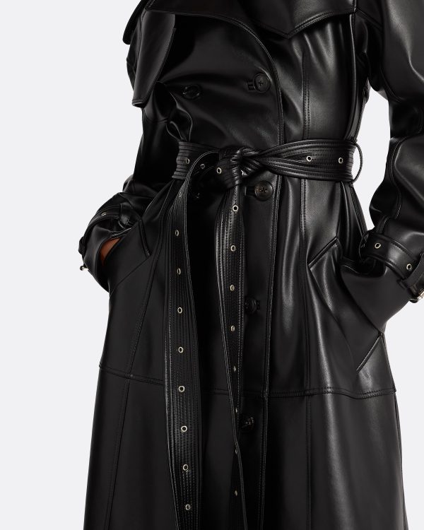 Emy Black Vegan Leather Coat - Image 6