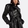 Emy Black Vegan Leather Coat - Image 7