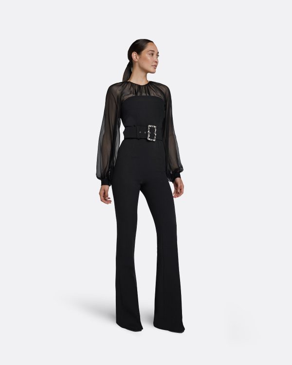 Aternia Black Jumpsuit With Embroidered Buckle Belt - Image 4