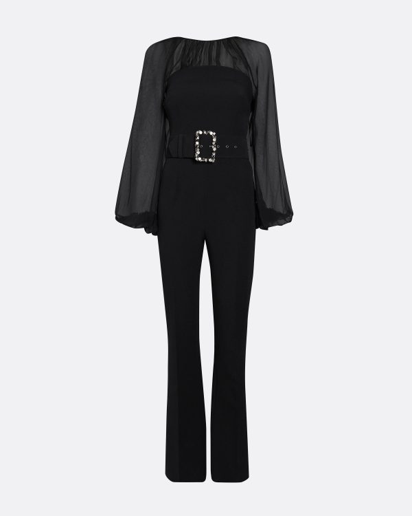 Aternia Black Jumpsuit With Embroidered Buckle Belt - Image 5
