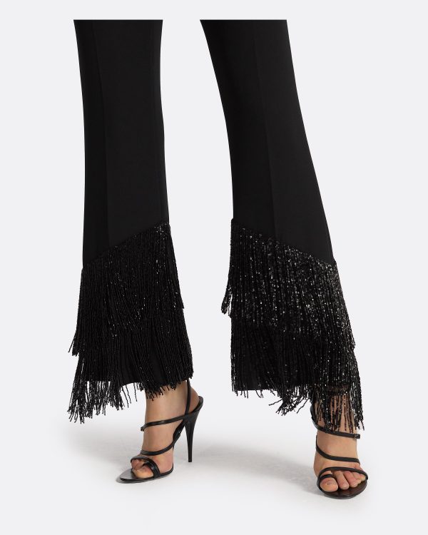 Mari Black Deco Fringe Trousers - Image 3