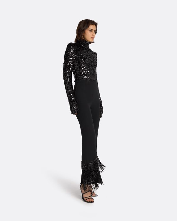 Mari Black Deco Fringe Trousers - Image 4