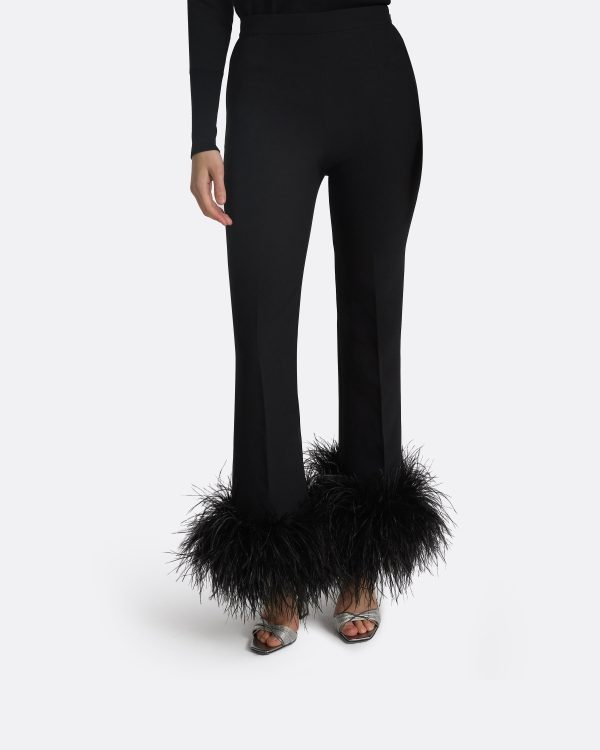 Mari Black Feather-Trimmed Trousers - Image 3