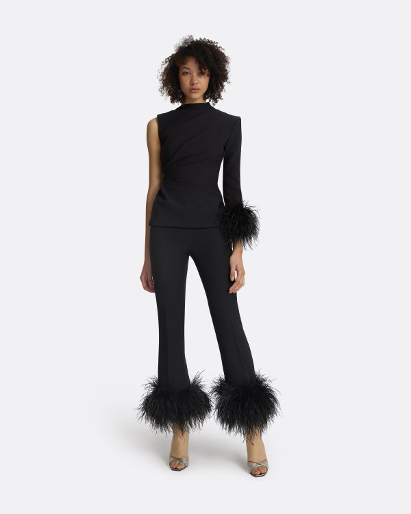 Mari Black Feather-Trimmed Trousers - Image 4