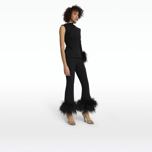 Mari Black Feather-Trimmed Trousers - Image 6