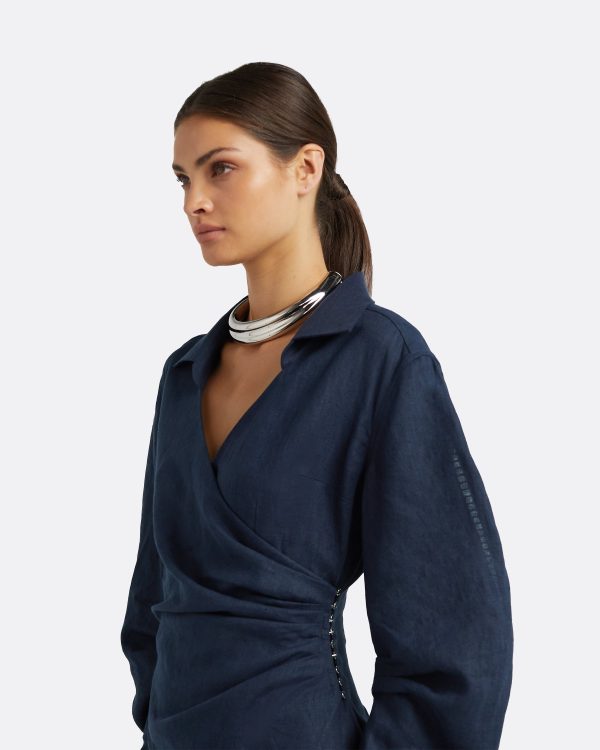Oriana Navy Midi Dress - Image 3