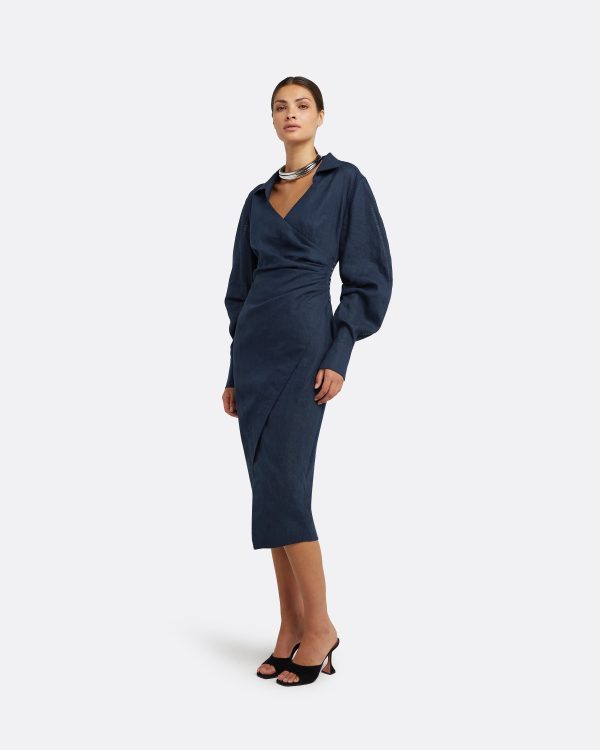 Oriana Navy Midi Dress - Image 4
