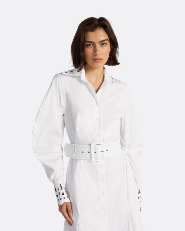 Evie Ivory Cotton & Silver Midi Dress - Image 3