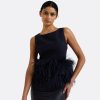 Tessa Midnight Navy Feather-Trimmed Top - Image 2
