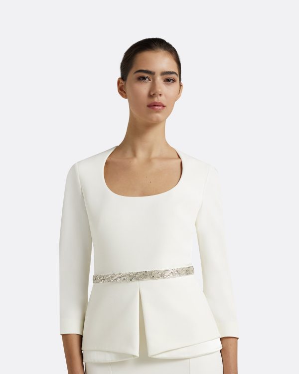 Caia Ivory Top With Embroidered Belt - Image 3