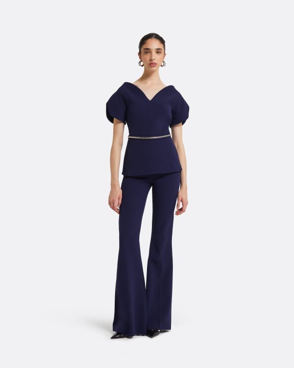 Finty Azurite Blue Top With Embroidered Belt