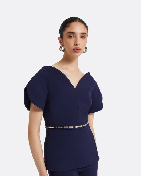 Finty Azurite Blue Top With Embroidered Belt - Image 3
